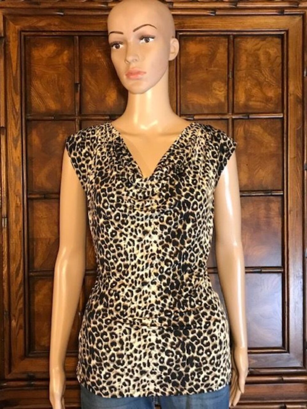 Jennie & Marlis Leopard Print Drape Front Sleeveless Top